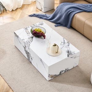 Modern MDF Coffee Table,39.3 Inch Rectangle Center Table with Wood Grain or Marble Grain Finish for Living Room-Baofuwish - 1 of 4