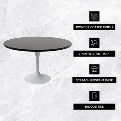 Verve Black Round MDF Dining Table with White Steel Pedestal Base