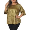Agnes Orinda Women's Plus Size Metallic Sparkly Crew Neck Button Decor 3/4 Sleeve Casual Patry Blouses - 2 of 4