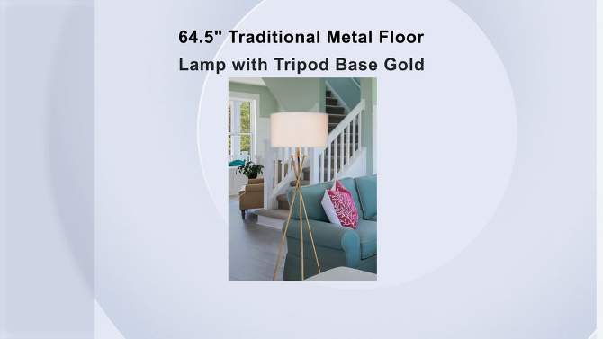 64.5&#34; Traditional Metal Floor Lamp with Tripod Base Gold - Ore International, 2 of 8, play video