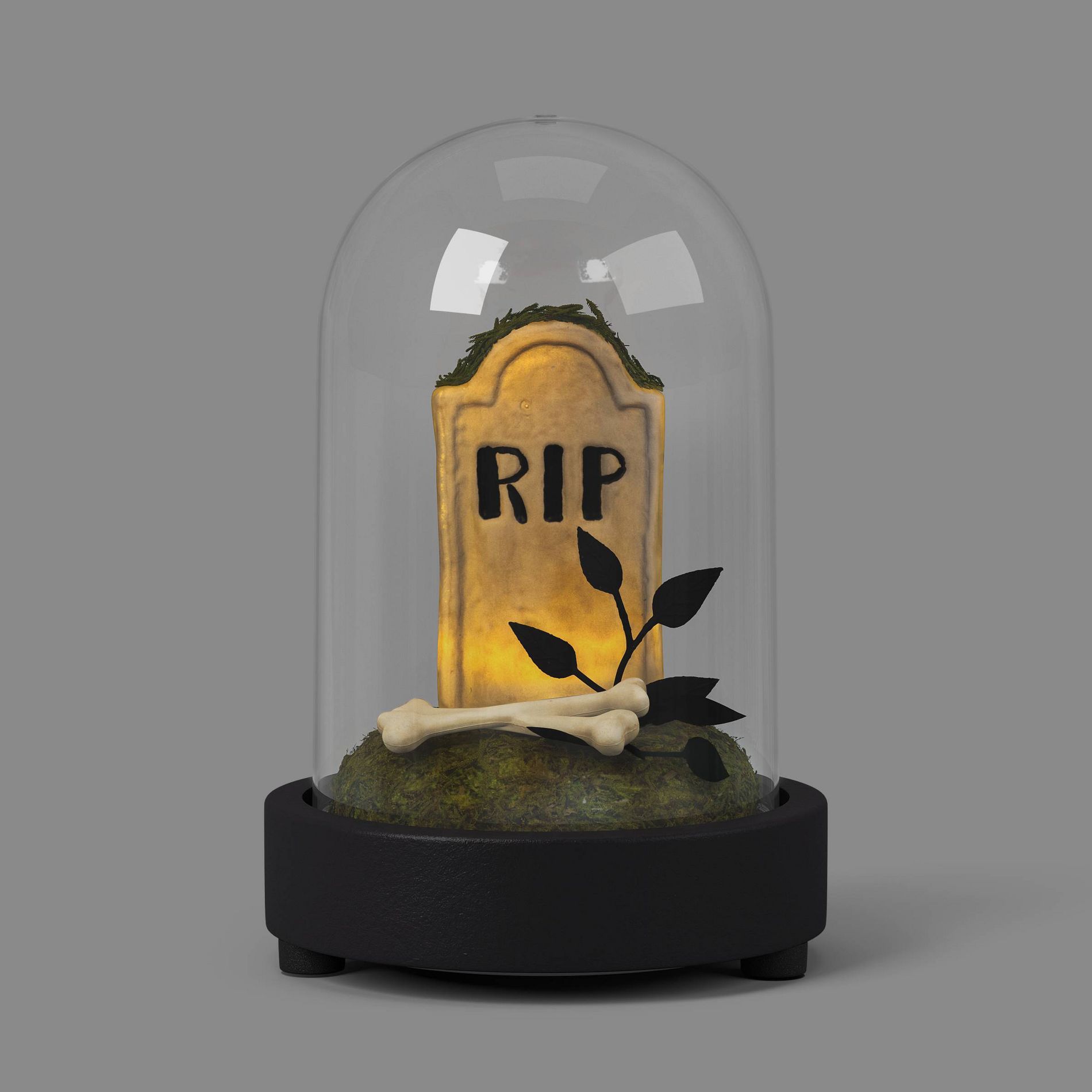 Lit Plastic Tombstone in Dome Decorative Cloche - Hyde and EEK! Boutique™