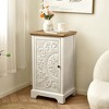 eHemco Ornate Floral Carved End Table with Storage, 18 x 14 x 30.5 Inches, Retro Style Living Room Furniture, Natural and White - 2 of 4