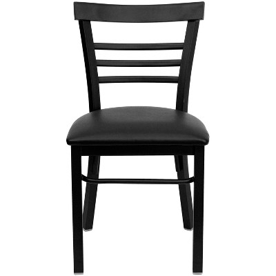 Black Metal Ladder Back Restaurant Dining Chairs with Wood Seat, Set of 2