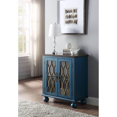 ORRD Antique Blue Console Table with Glass Doors, 2-Door Entryway Cabinet with Shelf, Farmhouse Hallway Storage for Living Room
