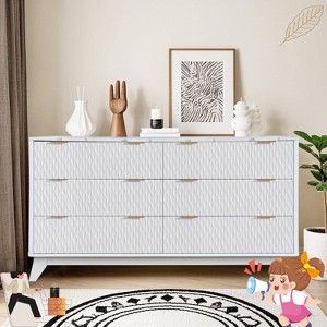 Jojoka 6 Drawer Storage Dresser with Faux Marble Surface, Fluted TV Stand Cabinet for Bedroom, Living Room, Hallway Organization - 1 of 4