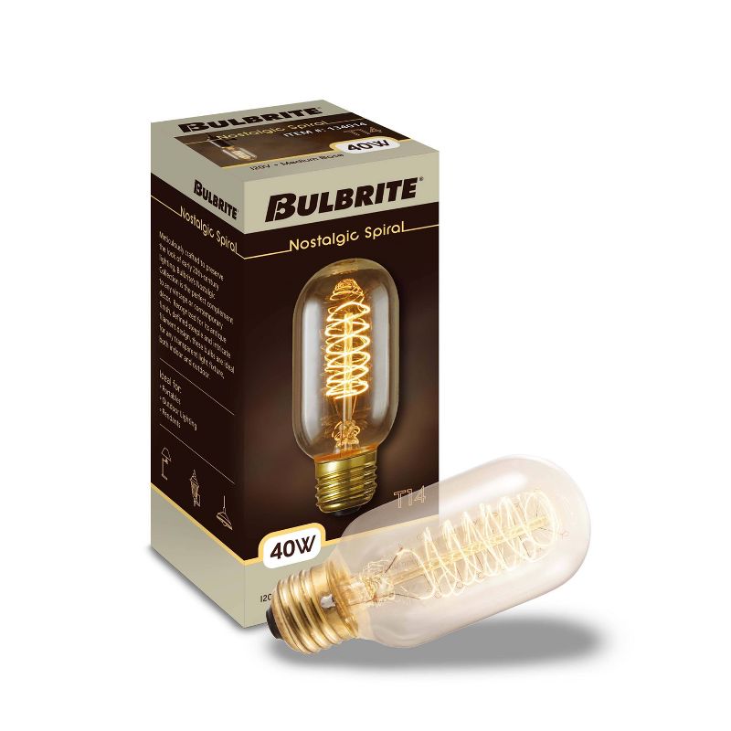 Bulbrite Set of 4 40W T14 Incandescent Dimmable Light Bulbs E26 2200K, 3 of 8