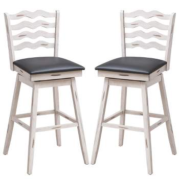 Costway Set of 2 Swivel Bar Stools Bar Height Upholstered  Faux Leather Dining Chairs