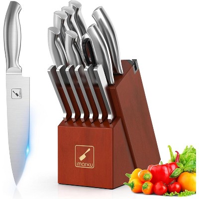 Knife Set, imarku 15 Pieces German Stainless Steel Knife Block Set with Built-in Sharpener, Kitchen Knives Set with Block