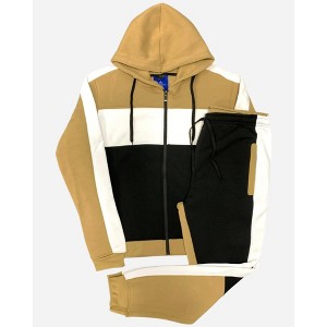 Mens' 2-Piece Jogger Sweatsuit Color Block Sweat jacket Sweatpants Fleece suit - 1 of 4