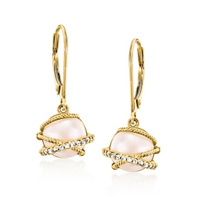 Ross-Simons 8mm Cultured Pearl and .13 ct. t.w. Diamond Drop Earrings in 14kt Yellow Gold