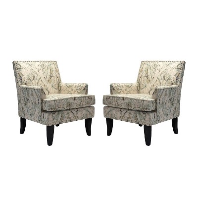 Set of 2 Sara Upholstered Accent Arm Chair with Nail Head Trim | Karat Home-Stripe Red