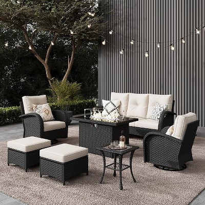 LayinSun Outdoor Patio Furniture Set, Black Rattan Wicker Sectional Swivel Rocker Chairs Sets