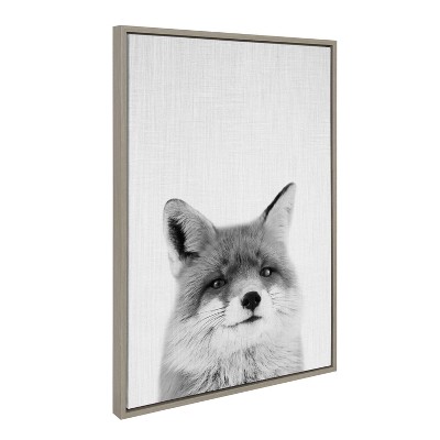 Gray Fox Portrait Framed Canvas Wall Art, 23x33