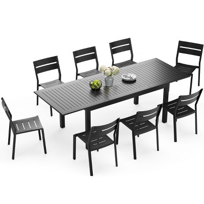 Crestlive Products 9pc Patio Expandable Dining Set Aluminum Outdoor Rectangular Table for 6 to 8 with chairs