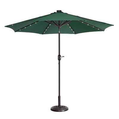 Nature Spring 9' Tilting Freestanding Patio Umbrella with Solar LED Lights - Green