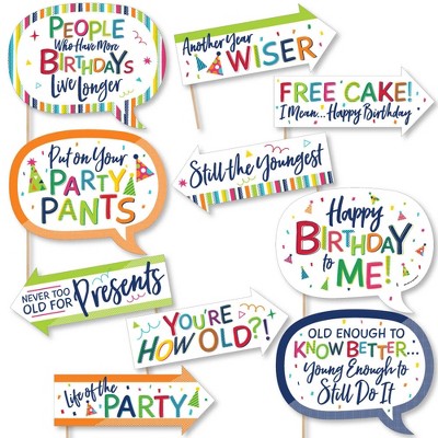 Big Dot of Happiness Funny Cheerful Happy Birthday - Colorful Birthday Party Photo Booth Props Kit - 10 Piece