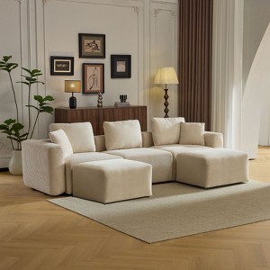 Karl Home |112 in. W Square Arm Corduroy U-shaped Modern Sofa in Off-White with Ottoman - 1 of 1