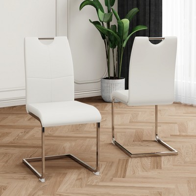 ALEXOUN Modern Dining Chairs Set of 2, PU Faux Leather High Back Upholstered Chairs, with Silver Metal Legs,for Kitchen,Living,Bedroom,Dining Room