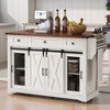 Okak Farmhouse Kitchen Island with Sliding Barn Door & Metal Grid Side Door, Rolling Kitchen Island with Spice Rack and Drop Leaf for Kitchen - 3 of 4