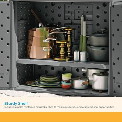 Cool Gray Lockable Wicker Plastic Outdoor 2-Door Cabinet