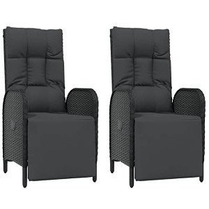 vidaXL Black Poly Rattan Reclining Patio Chairs with Cushions and Adjustable Footrest and Backrest - 1 of 4