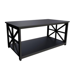 2-Tier Coffee Table for Small Spaces, X-Frame Living Room Low Coffee Table with Storage Shelf, Durable Rectangle Center Table - 1 of 4