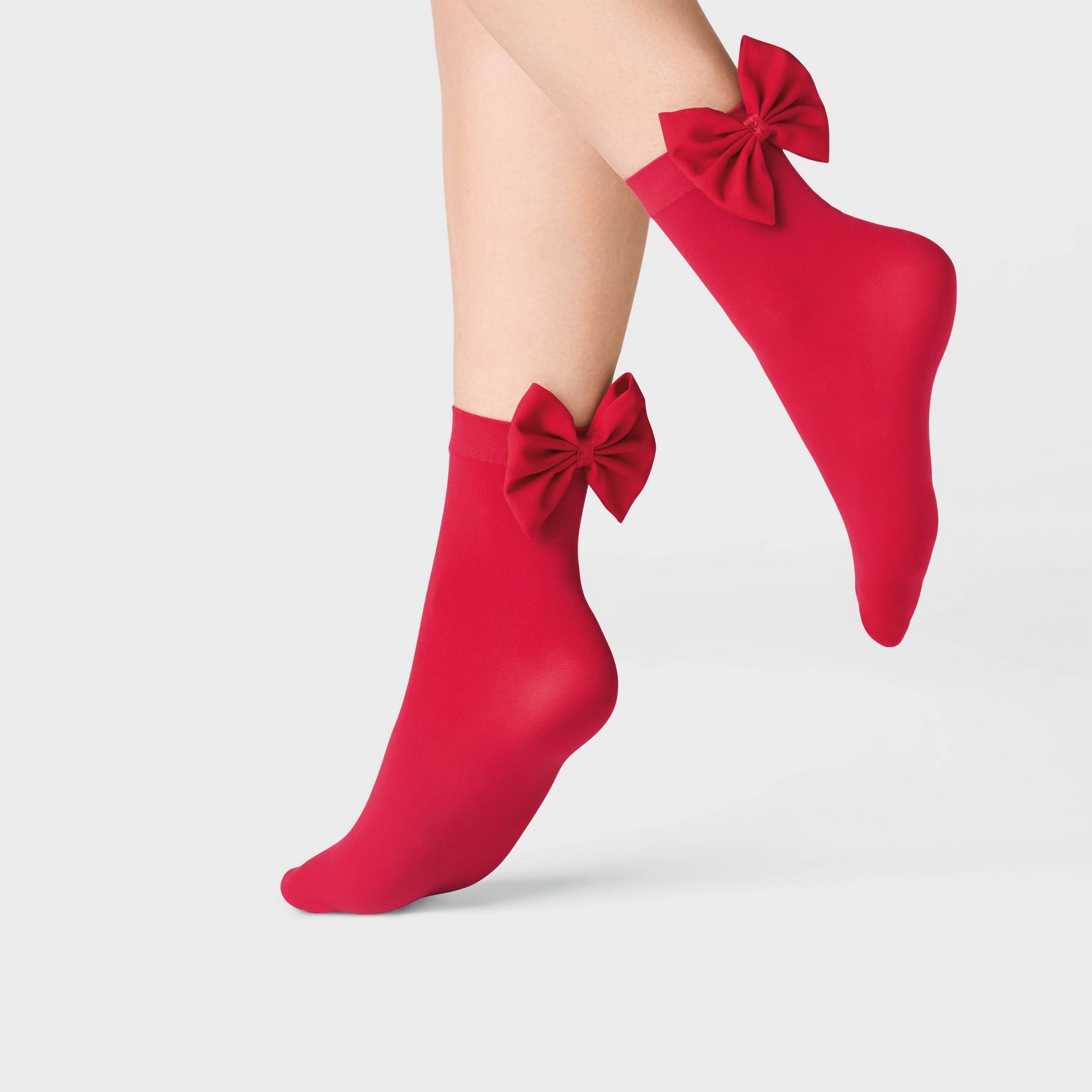 Women's Bow Opaque Anklet Socks - A New Day™ Red One Size
