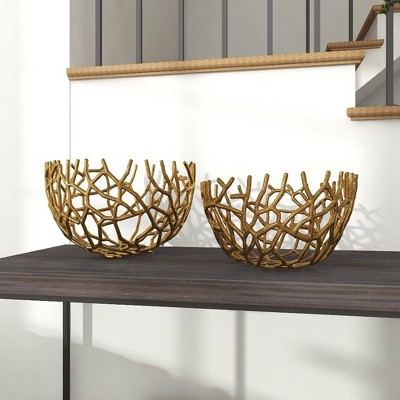 Coastal Gold Aluminum Vine Decorative Bowl Set - 14"x9"