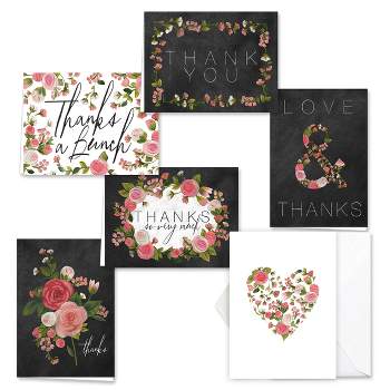 36ct Chalkboard And Roses Thank You Card Set