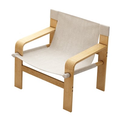 LOVSON Mid-century lounge chair with linen wide armchair and solid wood frame for living room, bedroom, balcony (white)