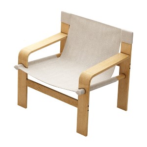 LOVSON Mid-century lounge chair with linen wide armchair and solid wood frame for living room, bedroom, balcony (white) - 1 of 4