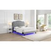 DOMETOUR Queen Upholstered Bed, Button Tufted, Curve Design, Strong Wood Slat, Easy Assembly, Light Grey Velvet, LED Light, Platform - 3 of 4