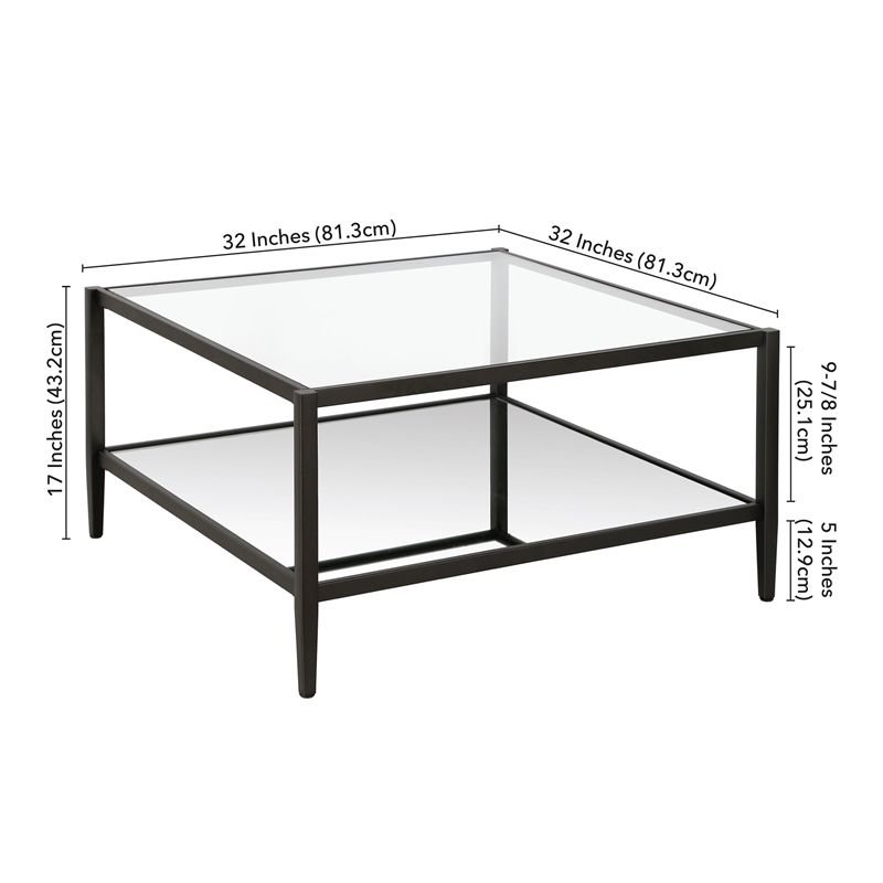 Modern Square Coffee Table in Black and Bronze with Mirrored Shelf - Henn&Hart, 5 of 9