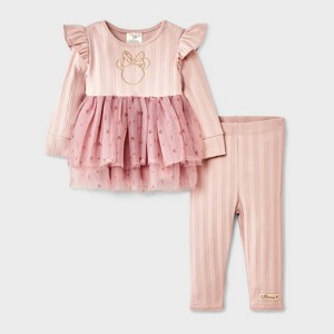 Baby Girls' 2pc Disney Minnie Mouse Long Sleeve Tulle Dress and Leggings Set - Pink - 1 of 4