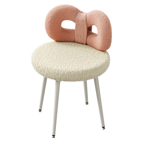 Non swivel Vanity Chair With Back For Girls Women Kids Bedroom No Wheels small Modern Upholstered Accent Chair With Cute Bow Backrest Pink Target