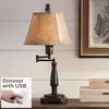 Regency Hill Traditional Swing Arm Desk Lamp 22 1/2" High with USB Charging Port Bronze Metal Faux Leather Shade for Living Room - 2 of 4