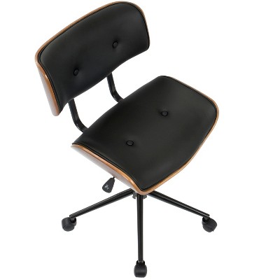 Lombardi Swivel Task Chair in Walnut and Black Faux Leather