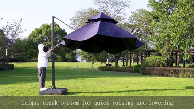 11.5' Tan Aluminum Cantilever Patio Umbrella with Crank