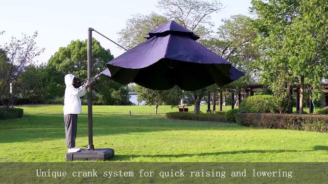 11.5&#39; Round Double-Top Cantilever Umbrella, Aluminum Frame, UV-Resistant Polyester, Adjustable Crank System - Crestlive Products, 2 of 10, play video
