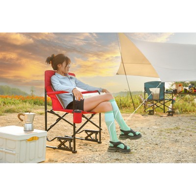 Outdoor Freestyle Rocker Camping Chair Portable Folding Rocking Chair with Solid, Durable Armrests, Drink Holder & Comfortable Backrest