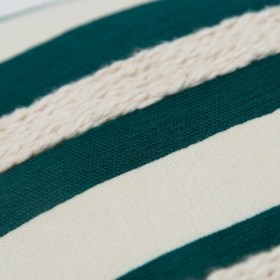 Teal and Off-White Embroidered Square Throw Pillow