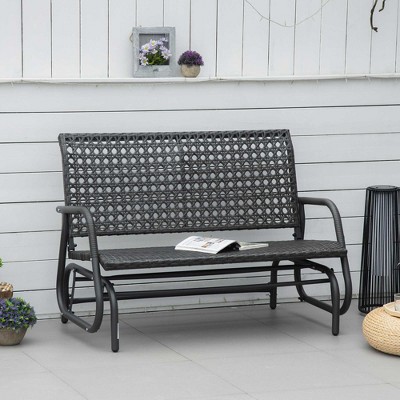 Dark Gray Steel Frame Wicker Outdoor Glider Bench