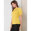 INSPIRE CHIC Women's Bow Tie Neck Solid Color Elastic Cuffs Elegant Office Short Sleeve Blouse - 4 of 4