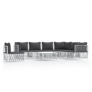 vidaXL 8 Piece Patio Lounge Set with Cushions in Modern White Steel Design for Garden, Poolside, Deck, Patio or Other Outdoor Spaces - 1 of 4