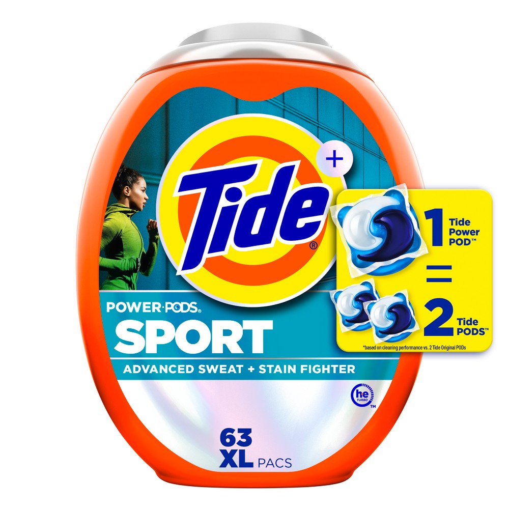 Tide Sport Power Pods HE Compatible Febreze Odor Eliminator Laundry Detergent Soap Pacs - 101oz/63ct