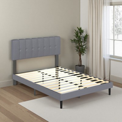 FURNIinspire Beds Modern King Size Bed Frame Iron Platform Bed with Soft Headboard, Wooden Bed Board Bedroom Furniture, Grey, 81.77"*74.4"*43.26"
