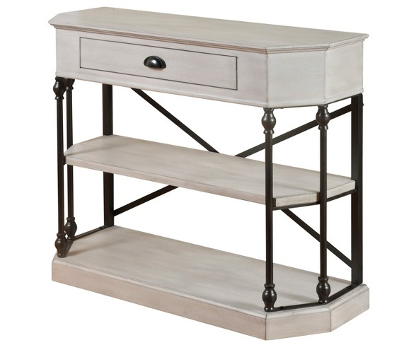Clipped Corner Console Table with 2 Shelves and Center Drawer White - Stylecraft