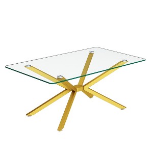 Dolonm 39.37" Rectangular Clear Tempered Glass Coffee Table,Gold Metal Legs, Coffee Table for Living Room - 1 of 4