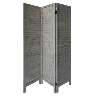 Photo 1 of 3 Panel Foldable Wooden Divider Privacy Screen with Plank Style and Hinges Heathered White - The Urban Port