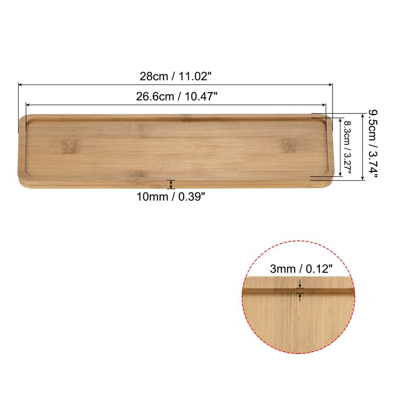Unique Bargains Indoors Bamboo Rectangular Plant Pot Saucer Flower Drip Tray 28x9.5cm Wood Color 1Pc, 2 of 6